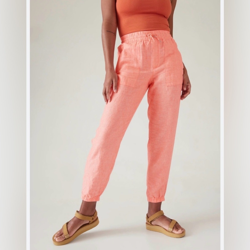 Athleta Women's Retreat Linen Joggers Coral Pink Size 6. - Picture 1 of 5